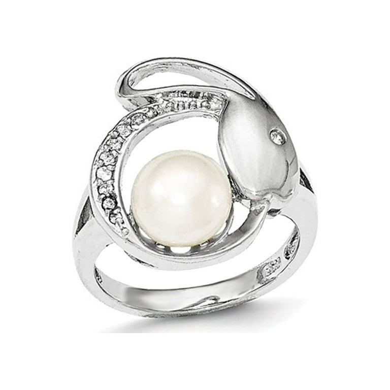 Sterling Silver CZ Freshwater Cultured Pearl Ring Sterling Silver CZ Freshwater Cultured Pearl Ring
