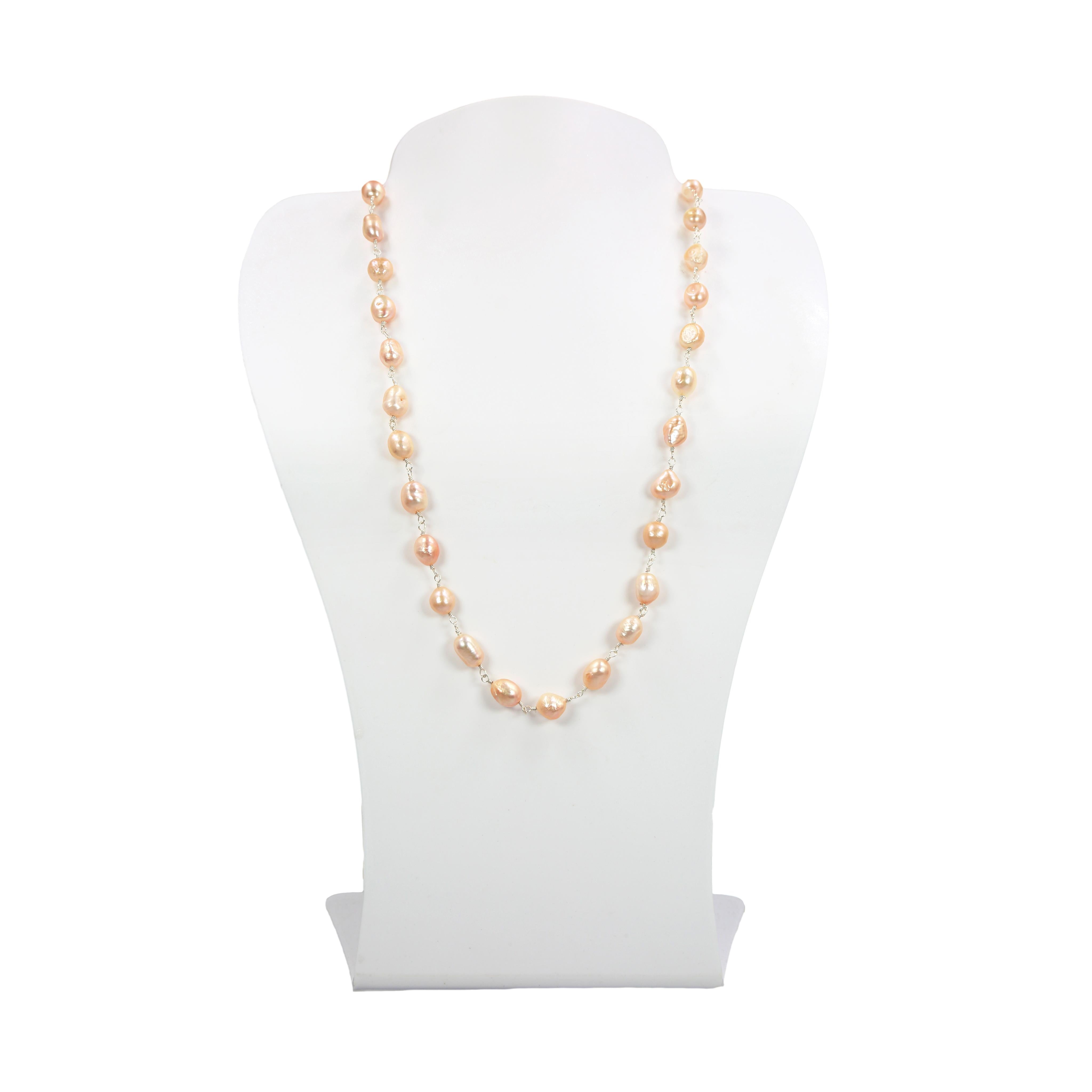 Lght pnk cultured pearl necklace wth sterlng flow… - Gem