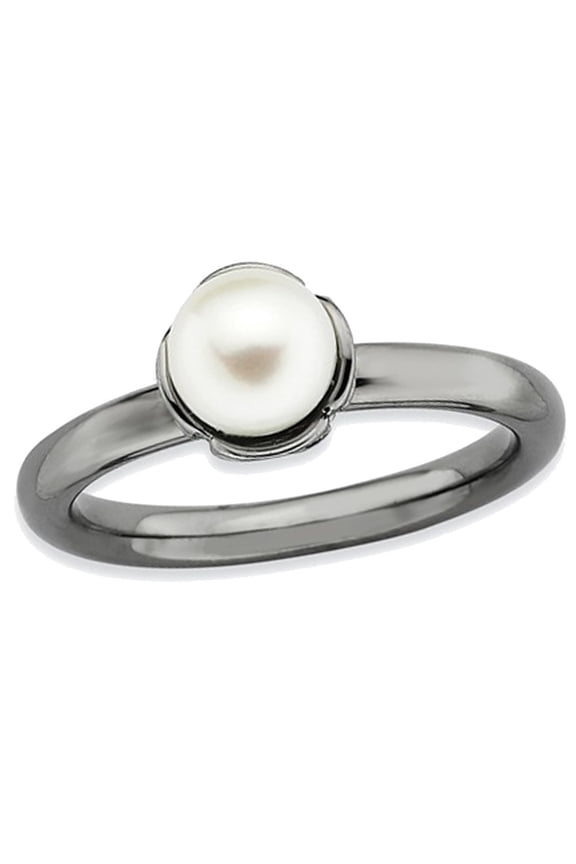 Freshwater Cultured Pearl Ring in Ruthenium Black Plated Sterling Silver