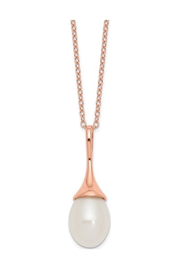 Freshwater Cultured Rice Pearl Solitaire Pendant Necklace in Rose Pink Plated Silver (11x8mm) for Women