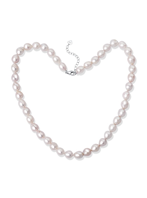 7-8 mm Freshwater Cultured White Pearl Necklace 18+2 in with 925 Sterling Silver Clasp Valentine's Day Gift for Her