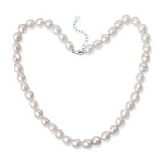 YAMI 7-8 mm Freshwater Cultured White Pearl Necklace 18+2 in with 925 Sterling Silver Clasp Gift for Her