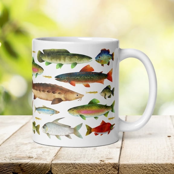 Freshwater Fish Mug Colorful Fishing Gift, Dad Coffee Cup.