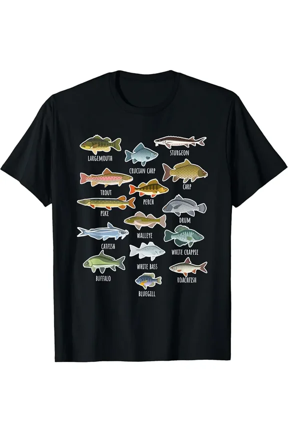 Freshwater Fish Species Identification Chart for Angler Unisex Graphic Short Sleeve T-Shirt