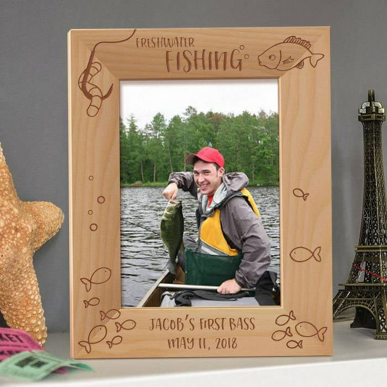 Freshwater Fishing Personalized Wooden Picture Frame 8 x 10 Brown  (Vertical)