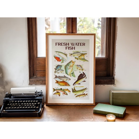Freshwater Fishing Retro Wall Art, Stretched Canvas Size 8x12