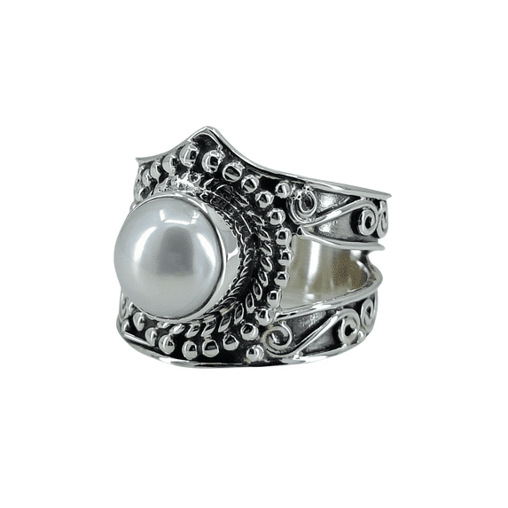 Freshwater Pearl 925 Sterling Silver Handmade Women Statement Ring Size 7.0