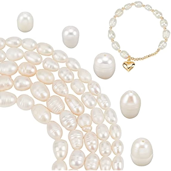 Freshwater Pearl Beads 110pcs 5 Styles 6-10mm Oval Crafting Pearl Beads White Rice Pearl Loose Beads with 0.5~0.7mm Hole for Earrings Bracelets Necklaces Jewelry DIY Crafts Making