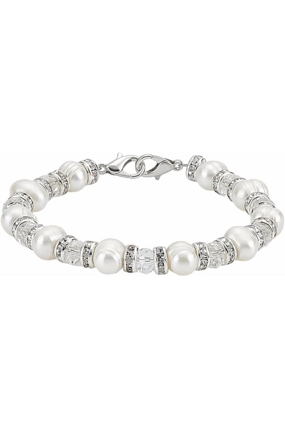 Freshwater Pearl Bracelets 7 Inch Medical Alert ID Interchangeable Bracelet 8mm Glass Bead Bangles Cultured Pearl Bracelet with Rhinestone Beads