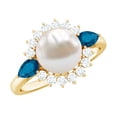 thumbnail image 1 of Rosec Jewels Freshwater Pearl Cocktail Ring with Blue Topaz and Moissanite - Pearl Ring for Women - AAA Quality Certified, 10K Yellow Gold, US 11.50, 1 of 7