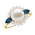 thumbnail image 1 of Rosec Jewels Freshwater Pearl Cocktail Ring with Blue Topaz and Diamond - AAA Grade - Pearl Ring for Women - with Jewelry Box, 18K Yellow Gold, US 9.00, 1 of 7