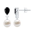 thumbnail image 1 of Rosec Jewels Freshwater Pearl Drop Earrings with Black Onyx and Moissanite for Women - AAA Grade, 14K White Gold, 1 of 7