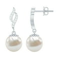 thumbnail image 1 of Rosec Jewels Freshwater Pearl Drop Earrings with Diamond for Women (15.25 CT, AAA Quality), 10K White Gold, 1 of 8