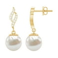thumbnail image 1 of Rosec Jewels Freshwater Pearl Drop Earrings with Diamond for Women (15.25 CT, AAA Quality), 10K Yellow Gold, 1 of 7