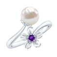 thumbnail image 1 of Freshwater Pearl Floral Ring for Women with Amethyst, Cocktail Ring, 14K White Gold, US 9.50, 1 of 9