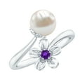 thumbnail image 1 of Rosec Jewels Freshwater Pearl Floral Ring for Women with Amethyst, Cocktail Ring, 18K White Gold, US 10.50, 1 of 9