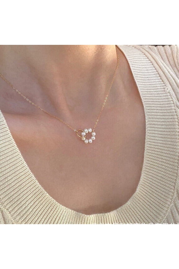 Freshwater Pearl Flower Necklace with 14K Gold Filled Chain, Dainty Interlock Ring Necklace - Shanali Jewelry