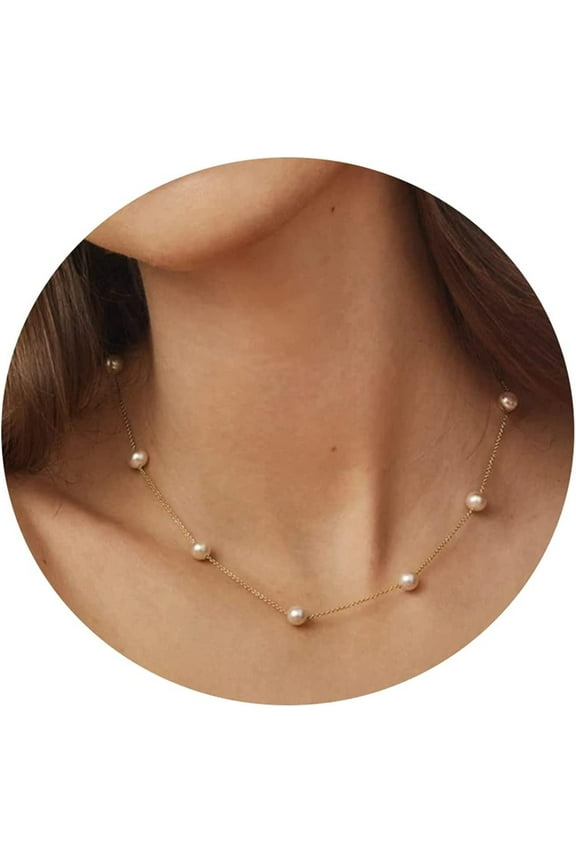 Freshwater Pearl Necklace Women Gold Dainty Choker Necklace 18K Gold Filled NOT Faded Tiny Chain Delicate Mother's Jewelry for Women