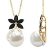 thumbnail image 1 of Rosec Jewels Freshwater Pearl Pendant with Black Onyx and Moissanite - Floral Inspired Pendant, 10K Yellow Gold, 1 of 7