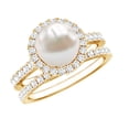 thumbnail image 1 of Rosec Jewels Natural Freshwater Pearl Engagement Ring Set of 2 - Halo Engagement Ring with Wedding Band - AAA Quality, 10K Yellow Gold, US 10.50, 1 of 9