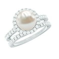 thumbnail image 1 of Rosec Jewels Natural Freshwater Pearl Engagement Ring Set of 2 - Halo Engagement Ring with Wedding Band - AAA Quality, 925 Sterling Silver, US 12.00, 1 of 9