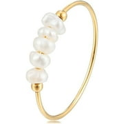 ESUNARTY Freshwater Pearl Ring for women,Dainty Minimalistic 316L Stainless Steel Gold Stacking Statement Wedding Finger Pearl Rings Holiday Gift for Women