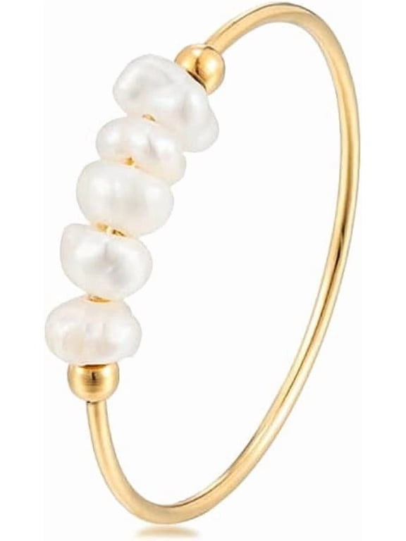 Freshwater Pearl Ring for women,Dainty Minimalistic 316L Stainless Steel Gold Stacking Statement Wedding Finger Pearl Rings Holiday Gift for Women