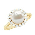 thumbnail image 1 of Rosec Jewels Freshwater Pearl Halo Engagement Ring for Diamond - 8 mm - 7 Carat - AAA Quality - with Jewelry Box, 10K Yellow Gold, US 9.50, 1 of 7