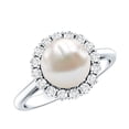 thumbnail image 1 of Rosec Jewels Freshwater Pearl Halo Engagement Ring for Diamond - 8 mm - 7 Carat - AAA Quality - with Jewelry Box, 14K White Gold, US 7.50, 1 of 7