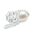 thumbnail image 1 of Rosec Jewels Genuine Pearl Moissanite Toi Et Moi Engagement Ring - Statement Ring - AAA Quality - with Jewelry Box, 10K White Gold, US 6.50, 1 of 8
