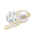 thumbnail image 1 of Rosec Jewels Genuine Pearl Moissanite Toi Et Moi Engagement Ring - Statement Ring - AAA Quality - with Jewelry Box, 10K Yellow Gold, US 3.00, 1 of 9