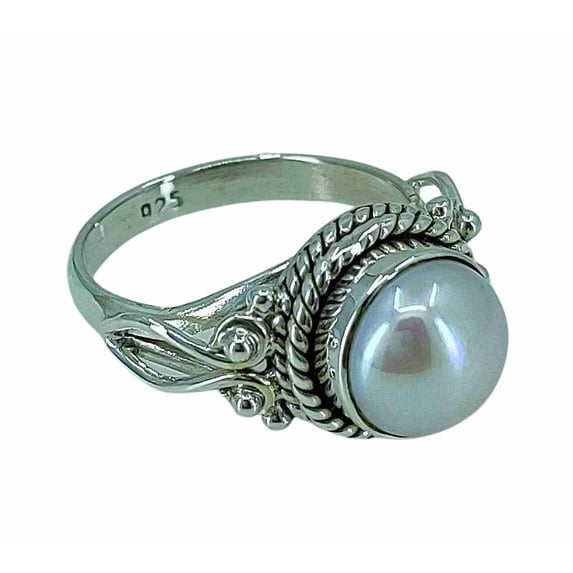 Freshwater Pearl Silver Statement Ring 925 Solid Sterling Silver Handmade Women Ring Pearl Jewelry Ring Size 11.5