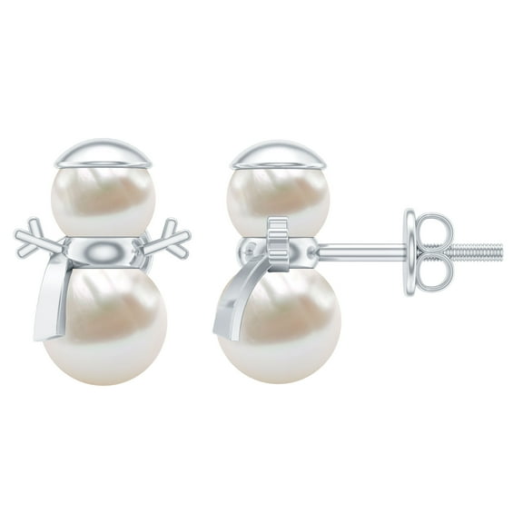 Rosec Jewels Freshwater Pearl Snowman Stud Earrings for Women - 8.50 CT - AAA Quality, 925 Sterling Silver