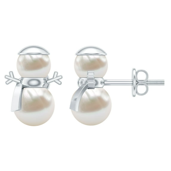 Rosec Jewels Freshwater Pearl Snowman Stud Earrings for Women - 8.50 CT - AAA Quality, 925 Sterling Silver