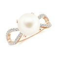 thumbnail image 1 of Freshwater Pearl Solitaire Ring Moissanite Women's Ring in 925 Sterling Silver Rose Gold Plated Split Shank Engagement Ring June Birthstone, 9MM Ring Size: 8, 1 of 4