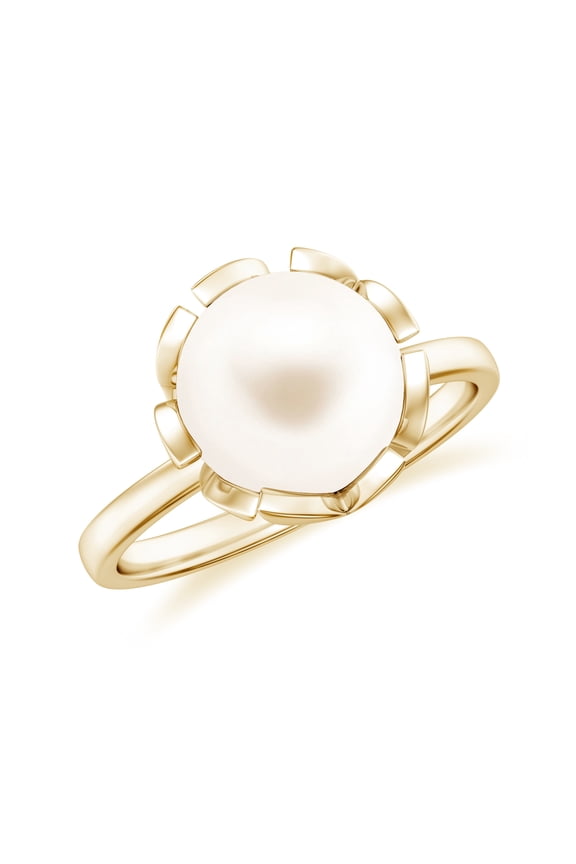 Freshwater Pearl Solitaire Ring for Women in 925 Sterling Silver Yellow Gold Plated Flower Engagement Ring June Birthstone Jewelry Gift for Her, 10MM Ring Size: 5