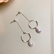 Freshwater Pearls and Circle Long Dangle Earrings