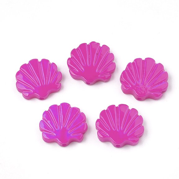 Freshwater Shell Beads Spray Painted Scallop Shell Shape Magenta 11.5~12x12.5~13x2~3mm Hole: 0.8mm
