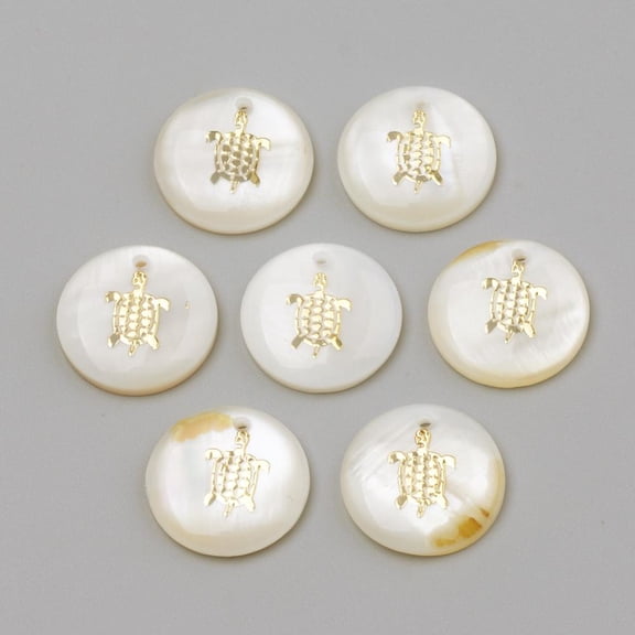 Freshwater Shell Pendants Flat Round Tortoise Golden 16x3.5~4mm Hole: 1.2mm for DIY