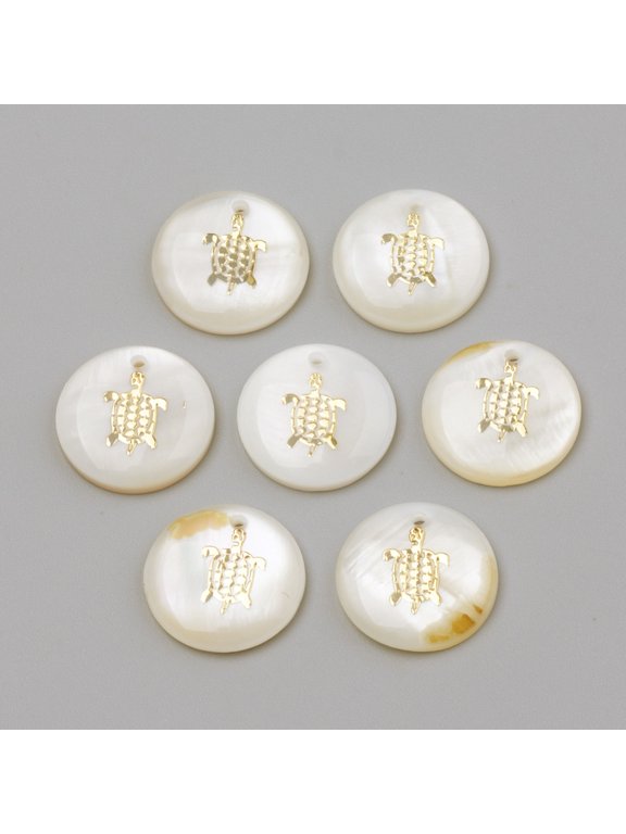 Freshwater Shell Pendants Flat Round Tortoise Golden 16x3.5-4mm Hole: 1.2mm