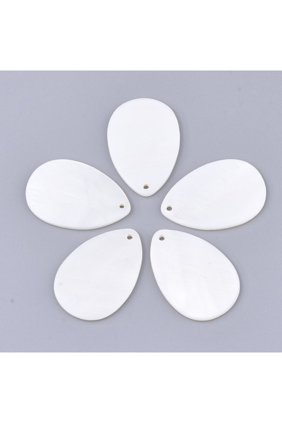 Freshwater Shell Pendants teardrop White 29-29.5x20x2mm Hole: 1.4mm
