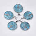 thumbnail image 1 of Freshwater Shell Pendants with Alloy Findings Dyed Flat Round with Tree of Life Platinum Deep Sky Blue 37.5x33.5x3mm Hole: 6x8.5mm, 1 of 2