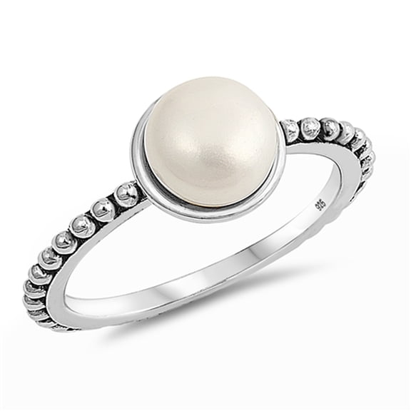 Freshwater Simulated Pearl Bali Bead Statement Ring .925 Sterling Silver Band Jewelry Female Size 10