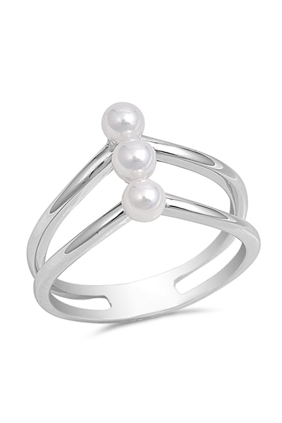 Freshwater Simulated Pearl Bar Wire Ring .925 Sterling Silver Band Jewelry Female Male Unisex Size 7