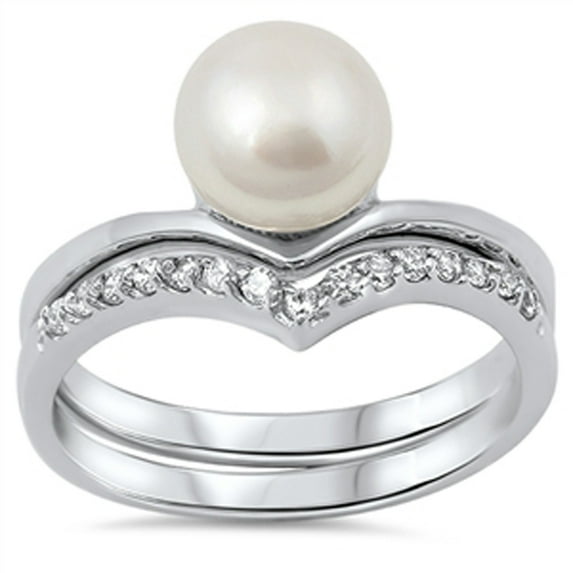 Freshwater Simulated Pearl Elegant Solitaire Ring .925 Sterling Silver Band White CZ Female Size 5