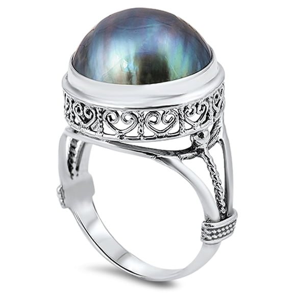 Freshwater Simulated Pearl Filigree Cocktail Ring .925 Sterling Silver Jewelry Female Male Size 10