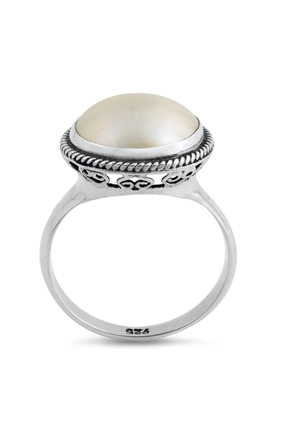 Freshwater Simulated Pearl Filigree Heart Rope Ring .925 Sterling Silver Band Jewelry Female Size 9