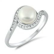 SAC SILVER Freshwater Simulated Pearl Halo Infinity Knot Ring 925 Sterling Silver Band White CZ Female Size 4