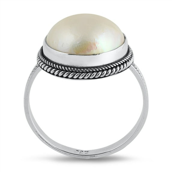 Freshwater Simulated Pearl Oxidized Rope Bali Ring 925 Sterling Silver Band Jewelry Female Size 8