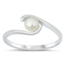 Freshwater Simulated Pearl Wave Ring .925 Sterling Silver Band Jewelry Female Male Unisex Size 8